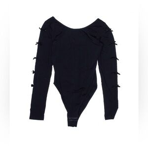 Black Long Sleeve Cutout Bow-Detail Bodysuit – Open Arm Design – XS